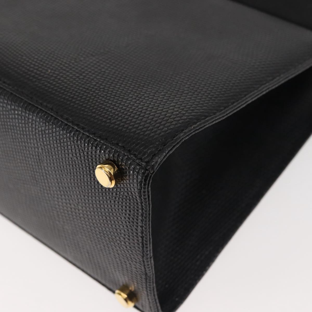 Salvatore Ferragamo Vala Hand Bag Embossed Leather Black Gold Auth BA5845