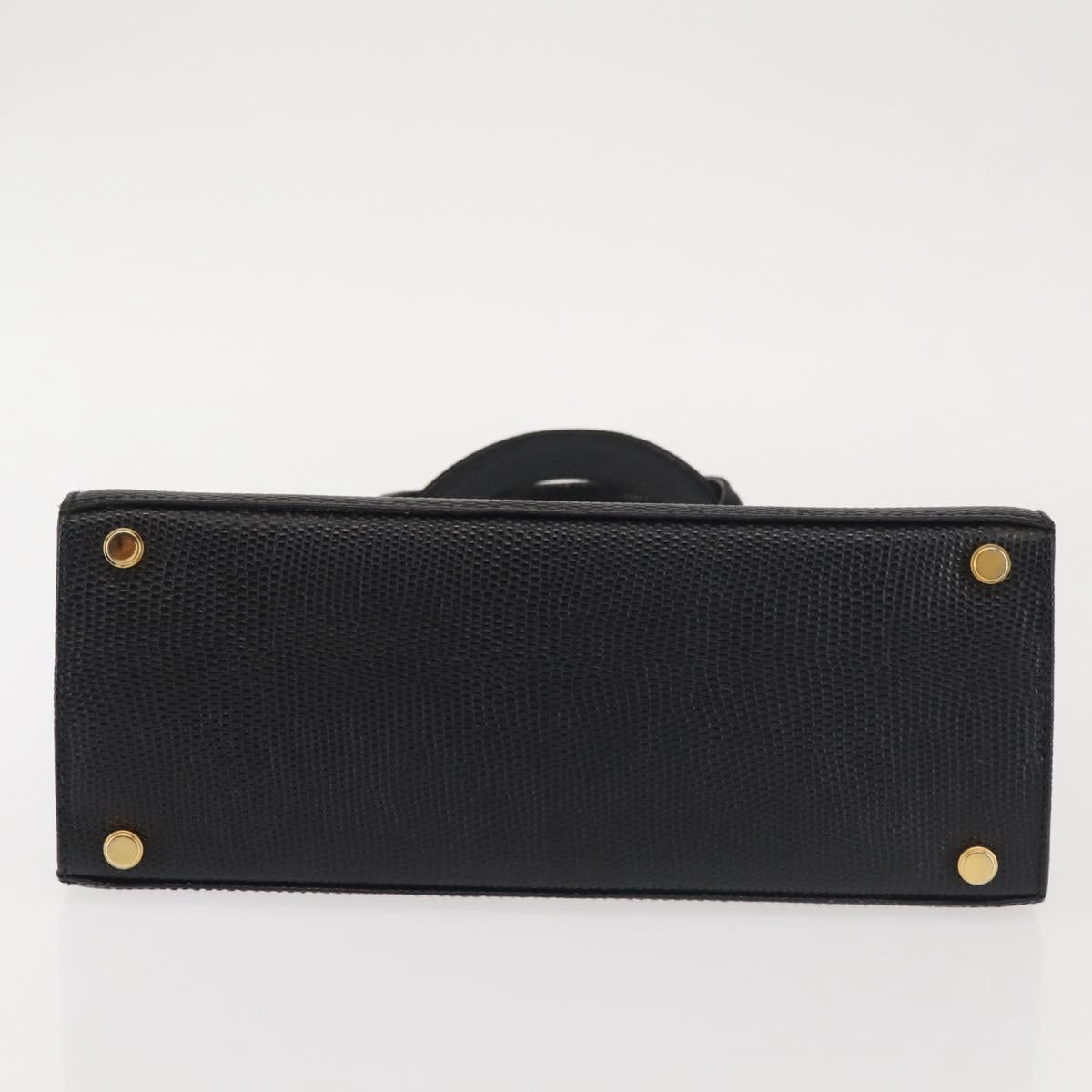 Salvatore Ferragamo Vala Hand Bag Embossed Leather Black Gold Auth BA5845