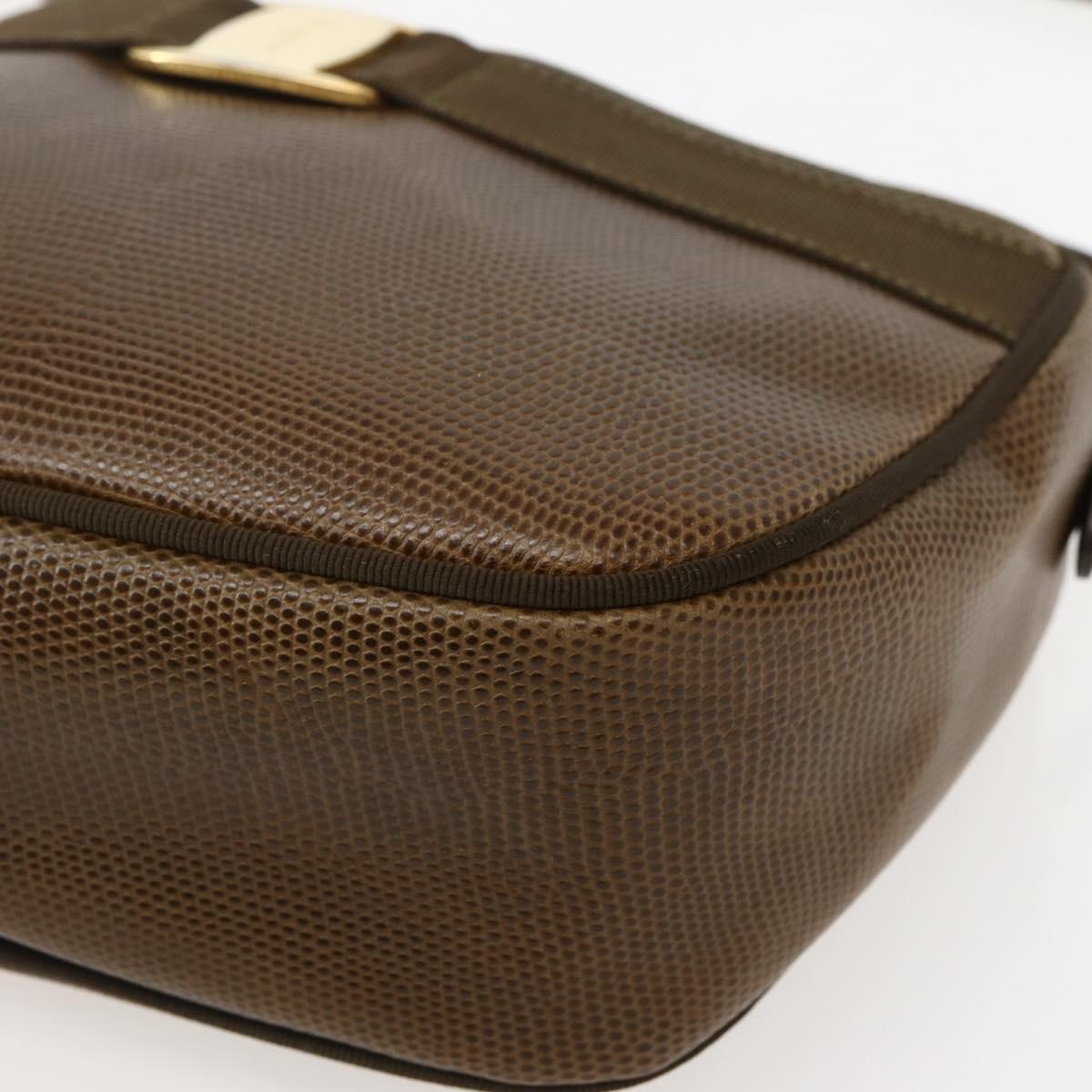 Salvatore Ferragamo Vala Shoulder Bag Embossed Leather Brown Gold Auth BA5847