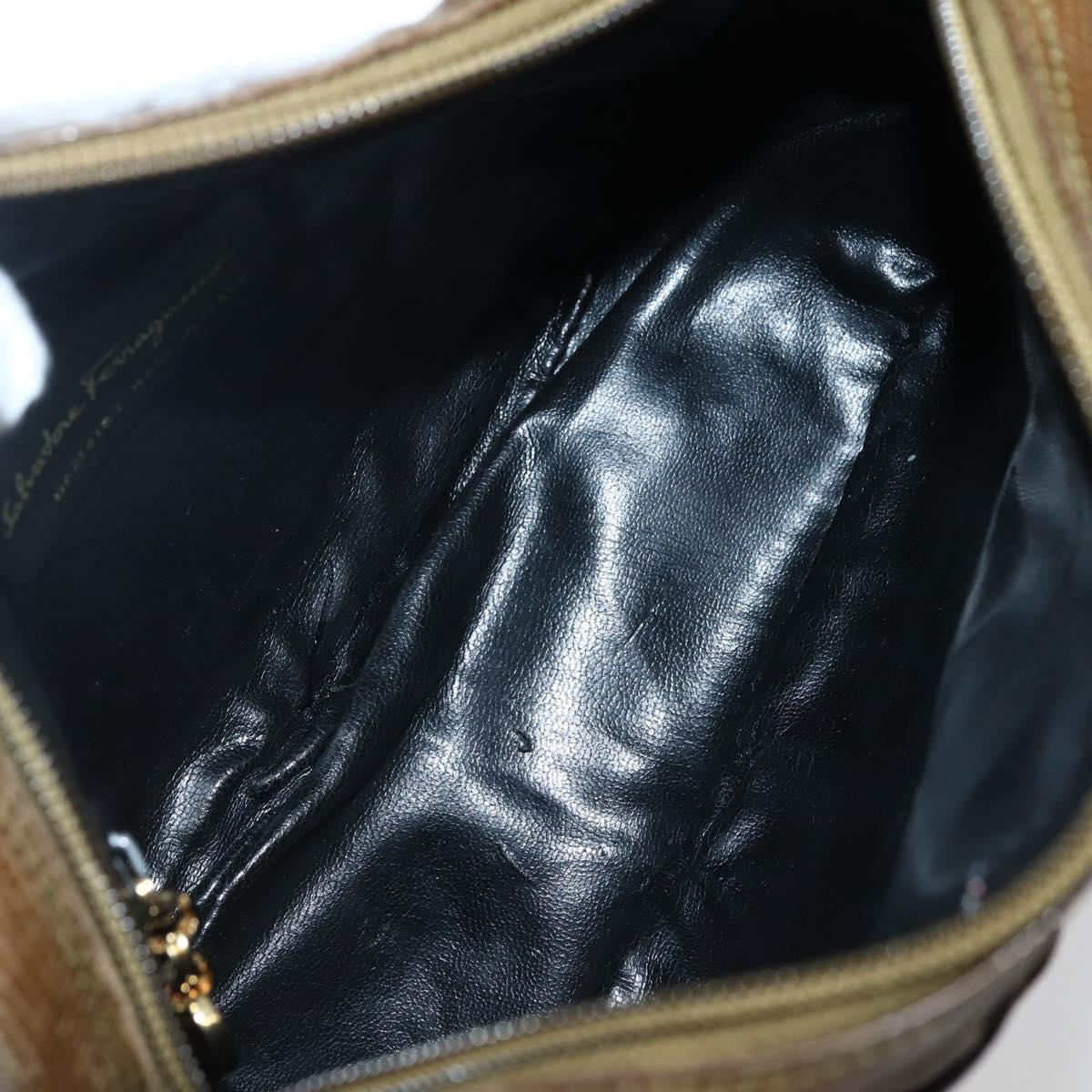 Salvatore Ferragamo Vala Shoulder Bag Embossed Leather Brown Gold Auth BA5847