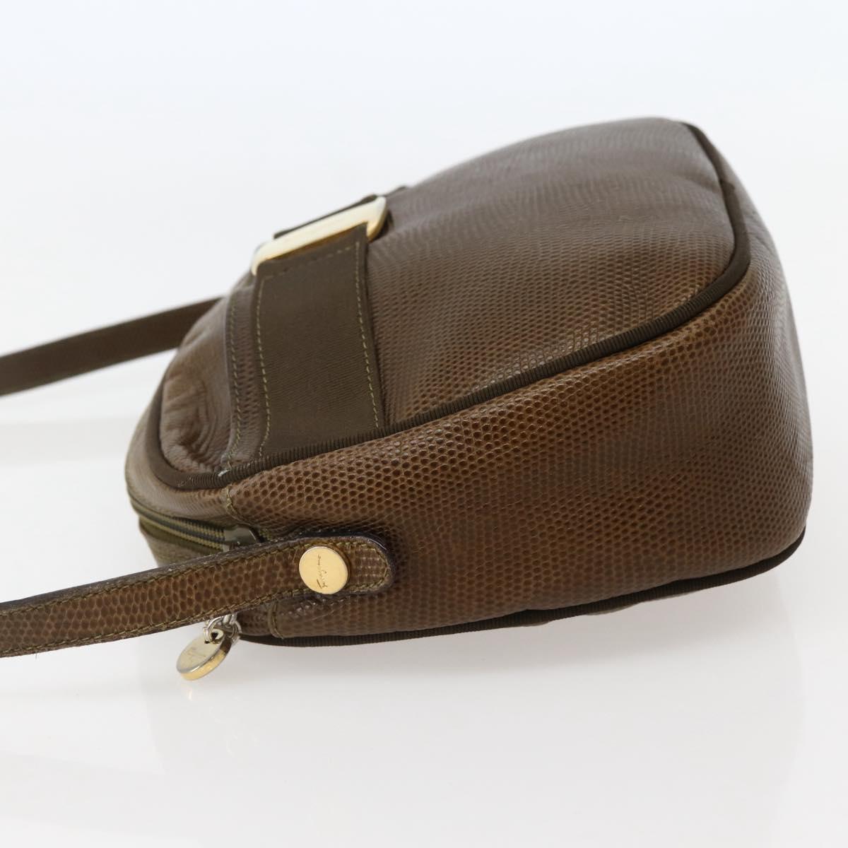 Salvatore Ferragamo Vala Shoulder Bag Embossed Leather Brown Gold Auth BA5847