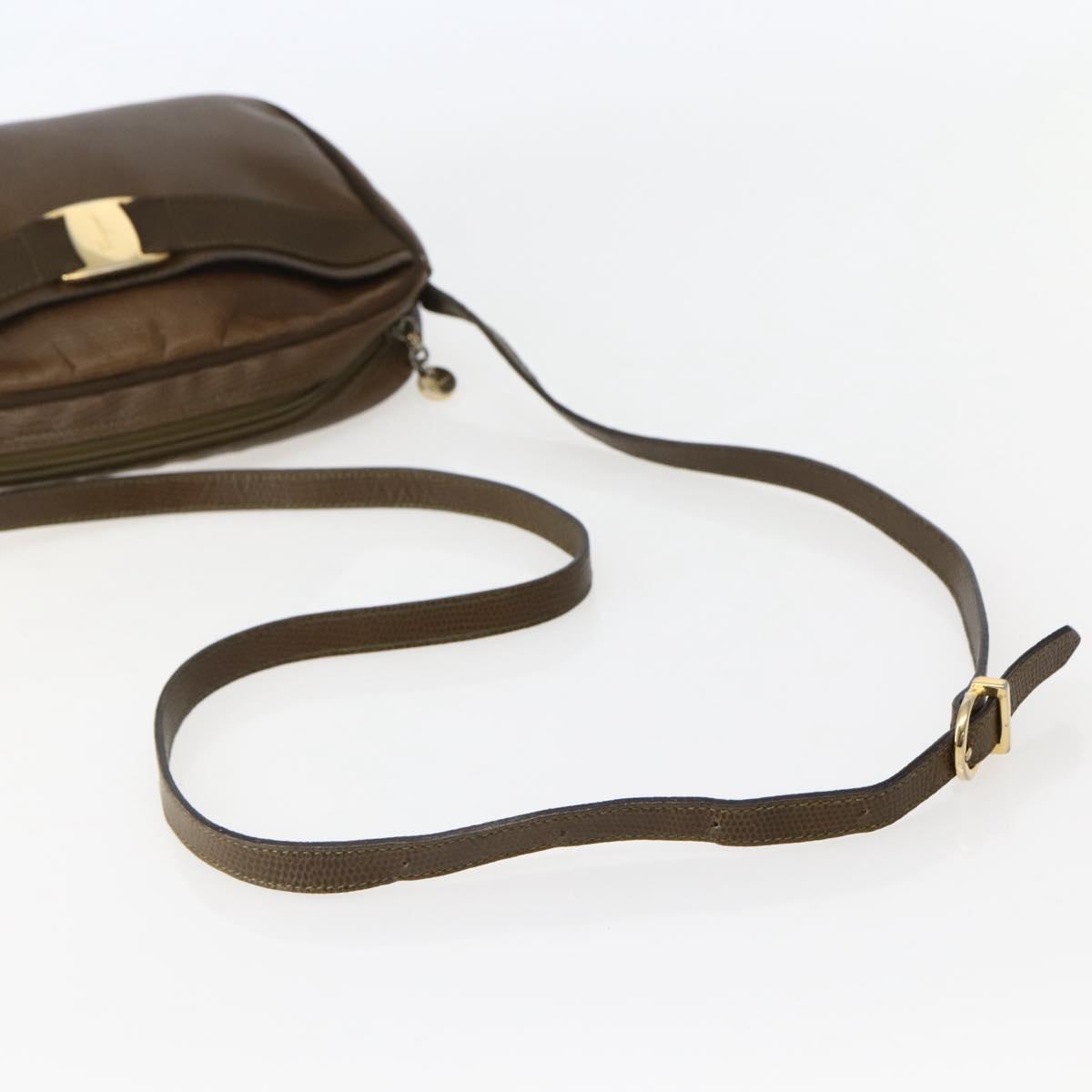 Salvatore Ferragamo Vala Shoulder Bag Embossed Leather Brown Gold Auth BA5847