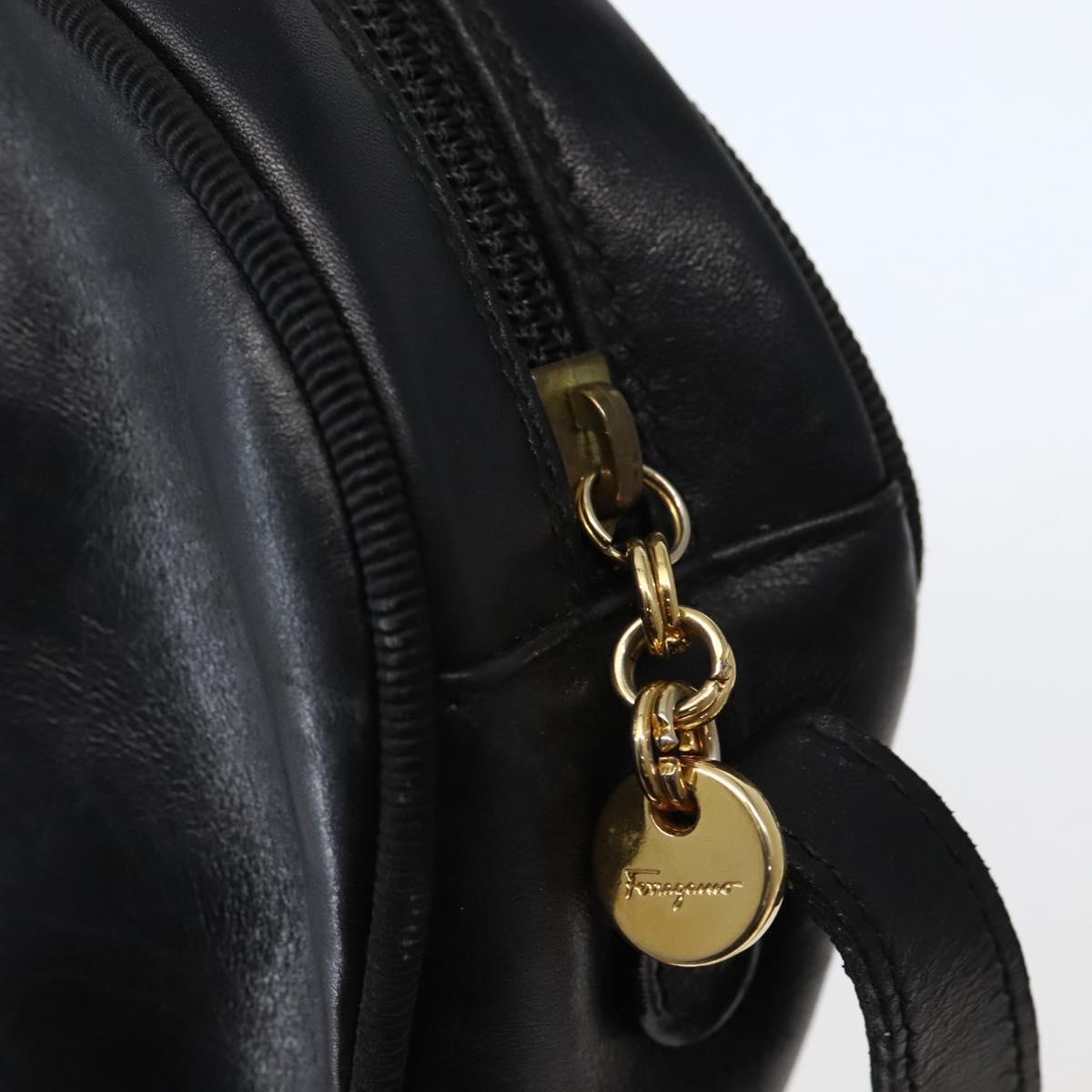 Salvatore Ferragamo Vala Shoulder Bag Leather Black Gold Auth BA5848