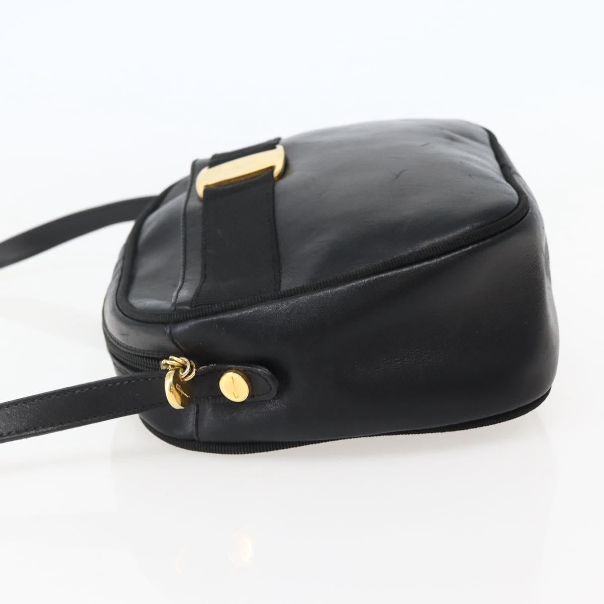 Salvatore Ferragamo Vala Shoulder Bag Leather Black Gold Auth BA5848