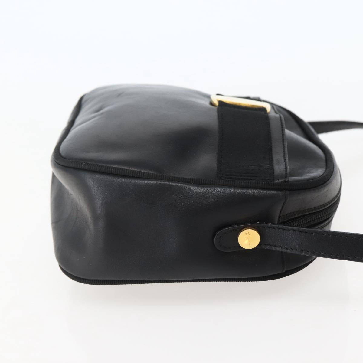 Salvatore Ferragamo Vala Shoulder Bag Leather Black Gold Auth BA5848