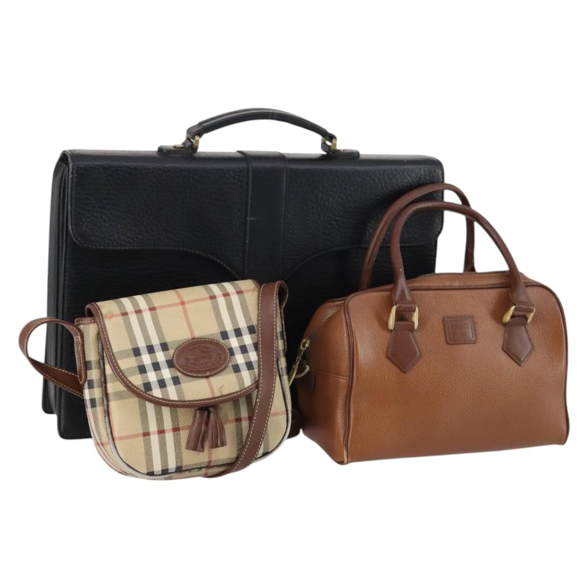 Burberrys Nova Check Shoulder Bag Leather 3Set Beige Brown black Auth BA5851
