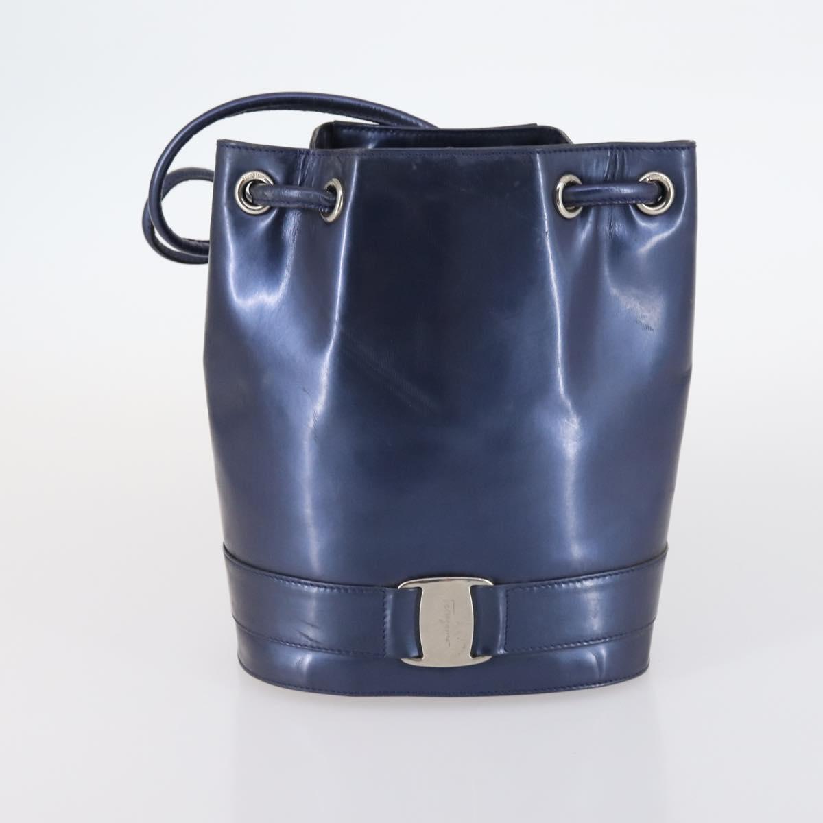 Salvatore Ferragamo Gancini Bag Vinyl Leather 3Set Black Navy Auth BA5853