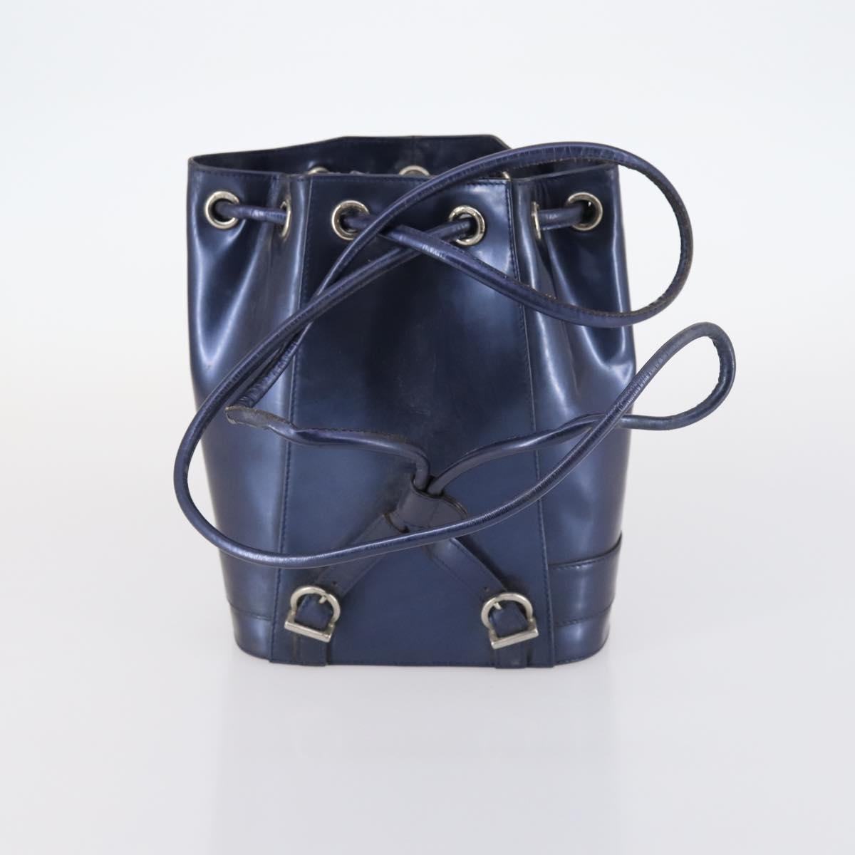 Salvatore Ferragamo Gancini Bag Vinyl Leather 3Set Black Navy Auth BA5853