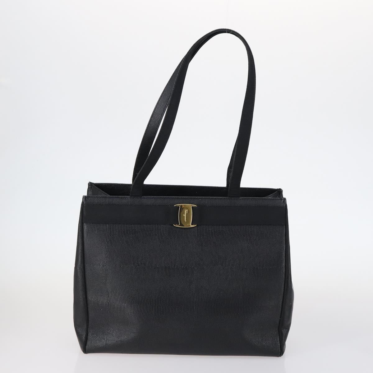 Salvatore Ferragamo Gancini Bag Vinyl Leather 3Set Black Navy Auth BA5853