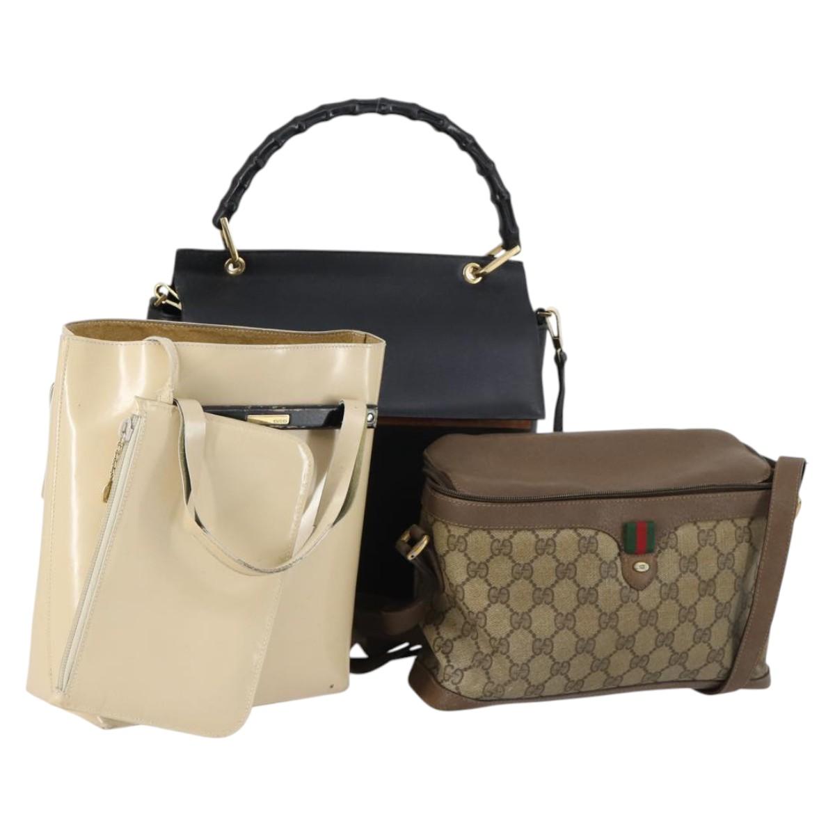 GUCCI GG Supreme Shoulder Bag PVC Leather 3Set Beige Black Auth BA5854