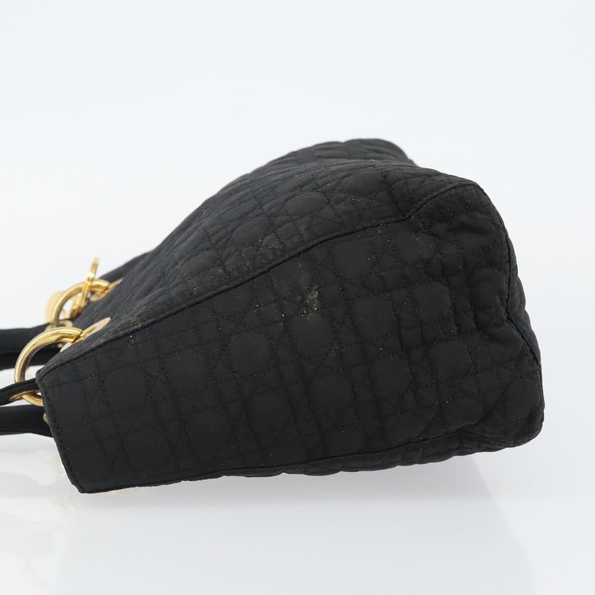 Christian Dior Canage Hand Bag Nylon Black Gold Auth BA5864