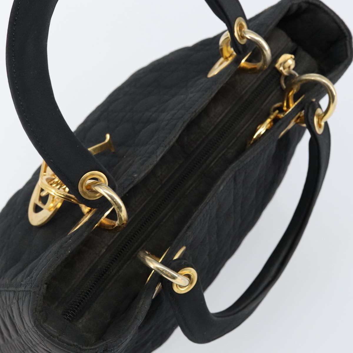 Christian Dior Canage Hand Bag Nylon Black Gold Auth BA5864