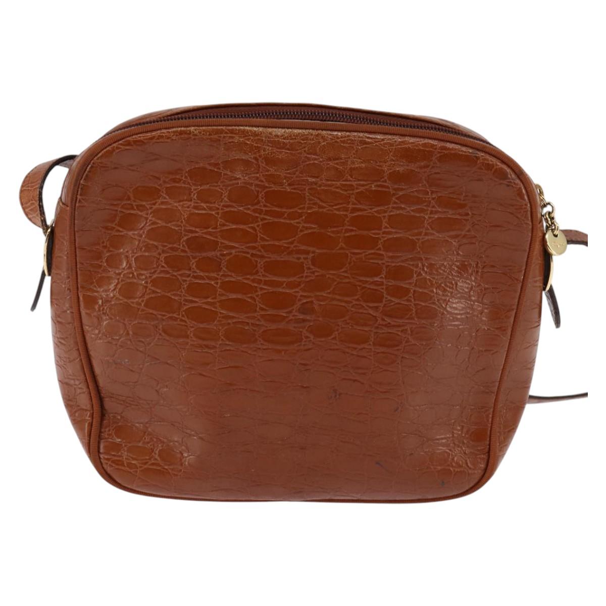 Salvatore Ferragamo Vala Shoulder Bag Leather Brown Gold Auth BA5869