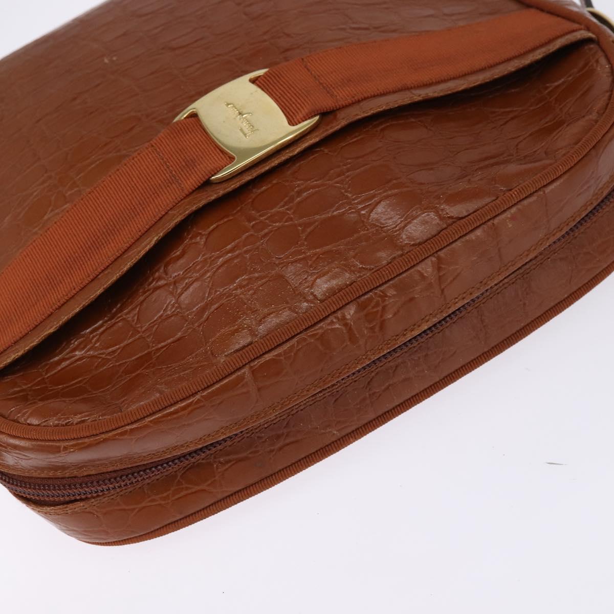 Salvatore Ferragamo Vala Shoulder Bag Leather Brown Gold Auth BA5869