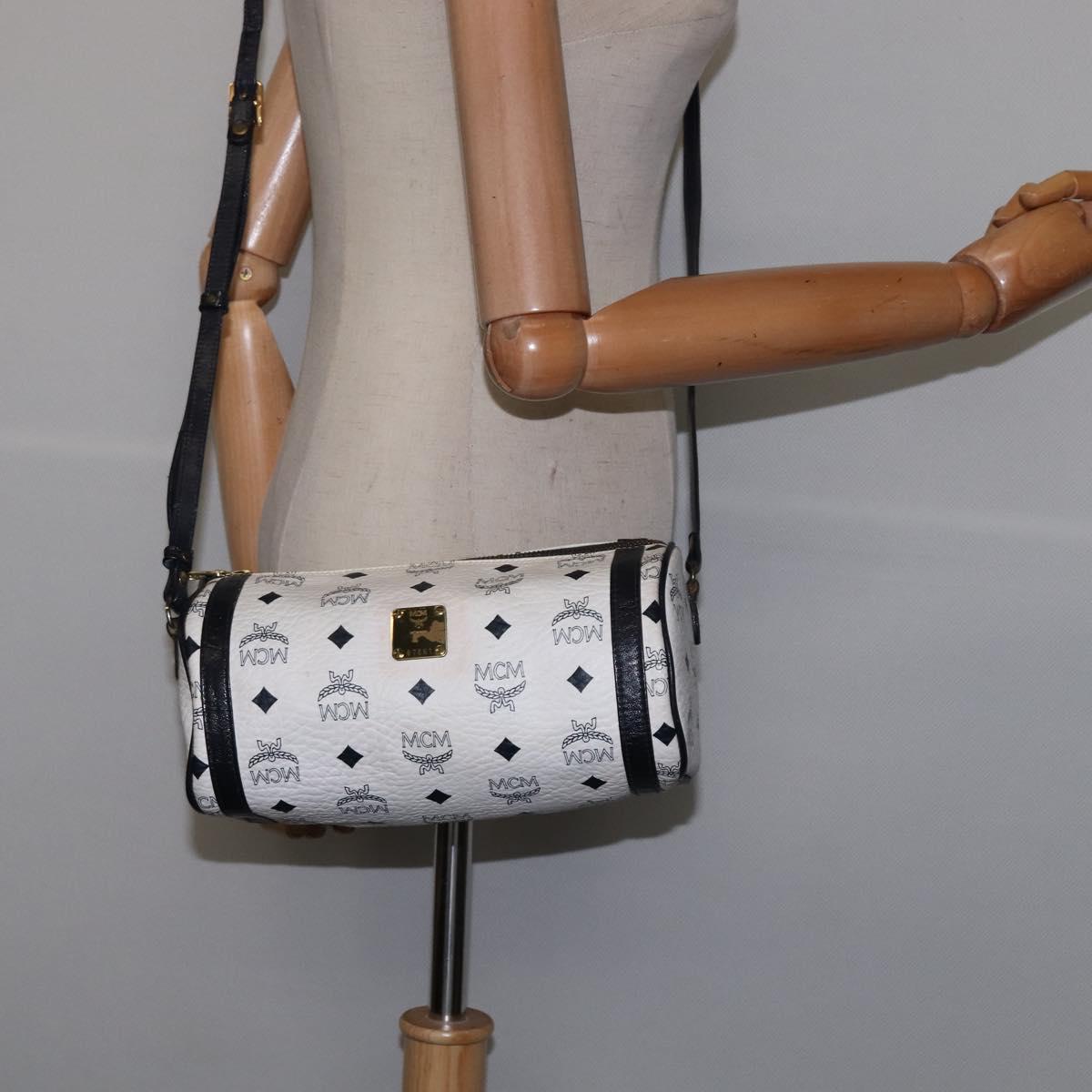MCM Logogram Vicetos Shoulder Bag PVC Leather White Gold Auth BA5873
