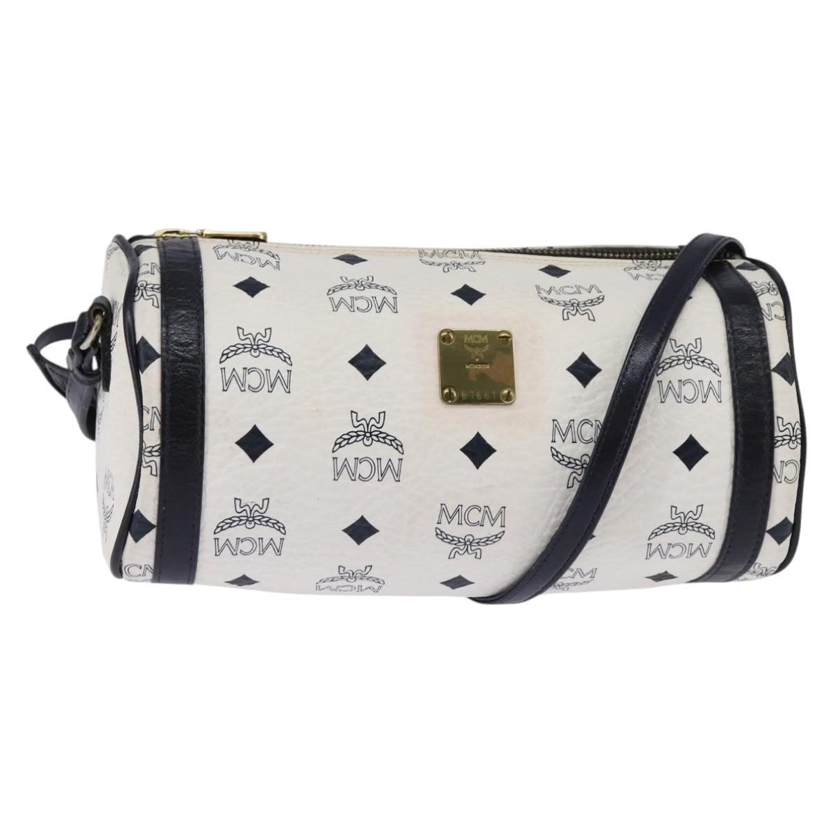 MCM Logogram Vicetos Shoulder Bag PVC Leather White Gold Auth BA5873