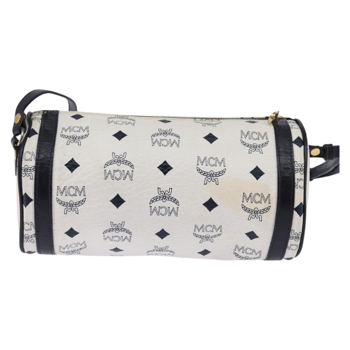 MCM Logogram Vicetos Shoulder Bag PVC Leather White Gold Auth BA5873