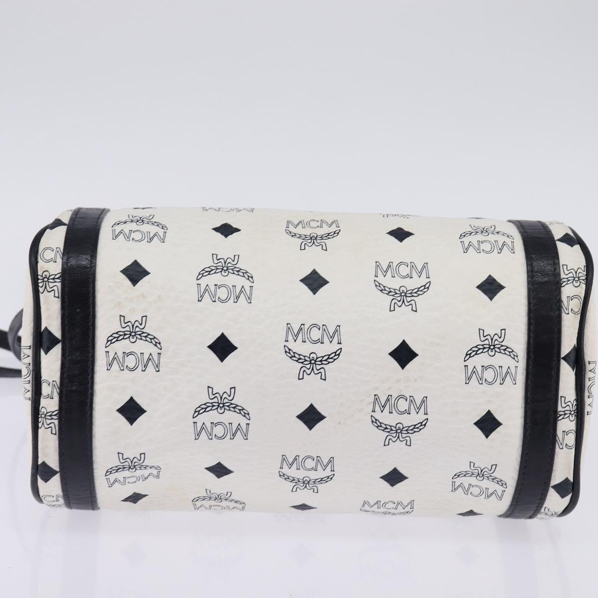 MCM Logogram Vicetos Shoulder Bag PVC Leather White Gold Auth BA5873