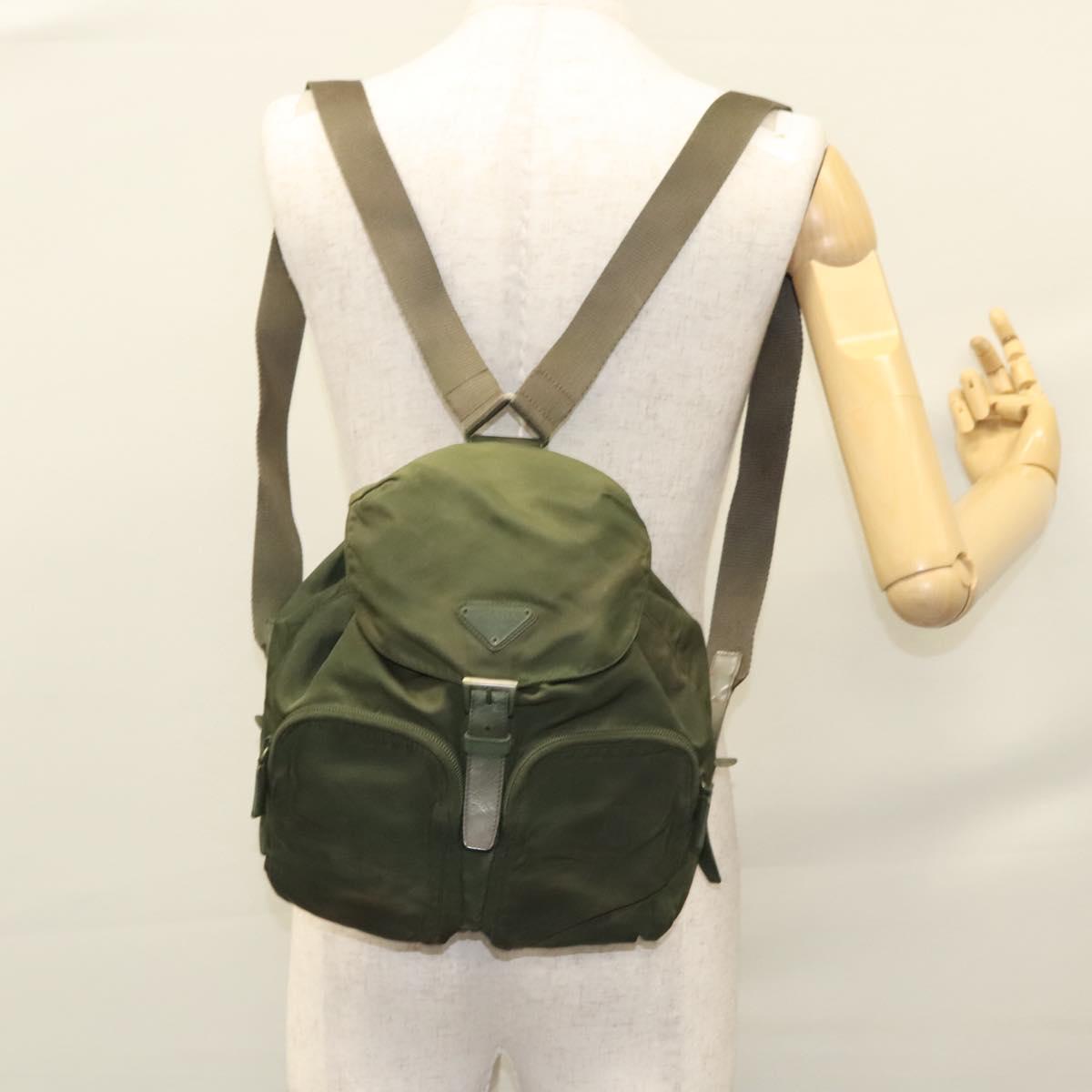 PRADA Backpack Nylon Khaki Auth BA588