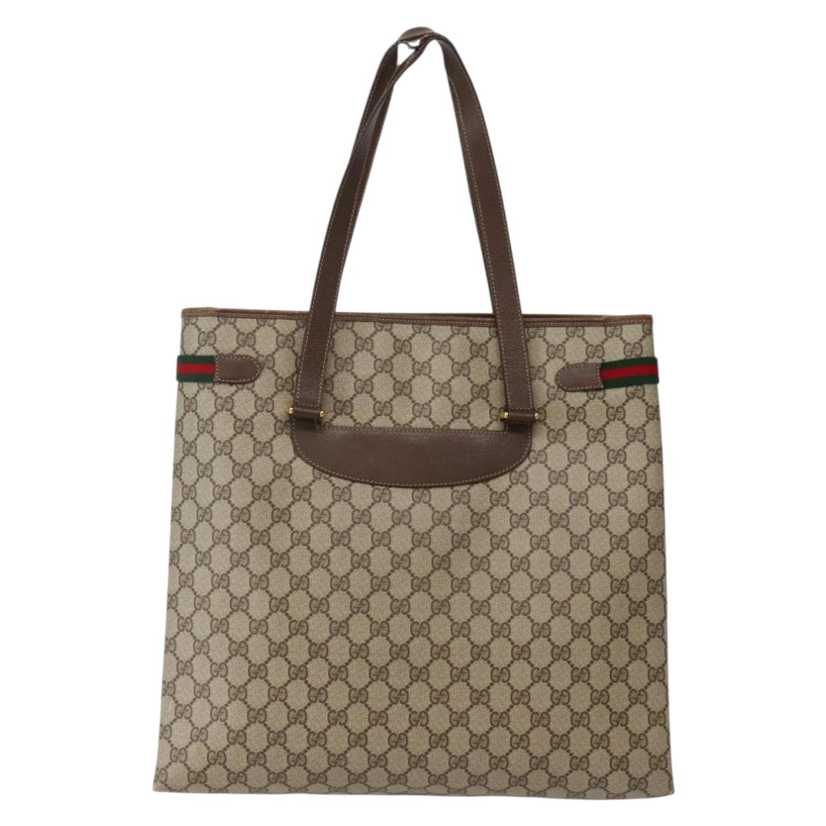 GUCCI GG Supreme Web Sherry Line Tote Bag PVC Beige Gold 39 02 091 Auth BA5883