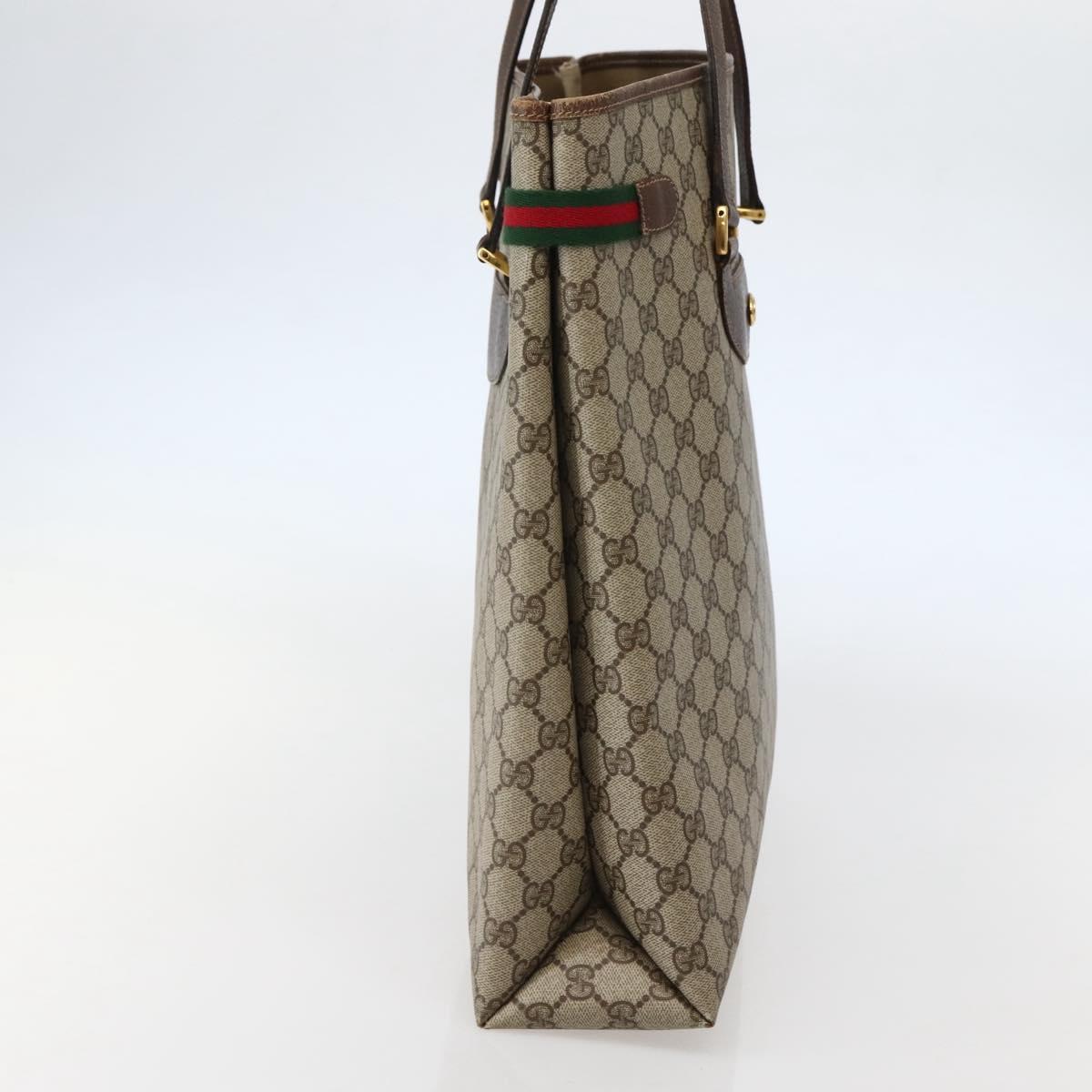 GUCCI GG Supreme Web Sherry Line Tote Bag PVC Beige Gold 39 02 091 Auth BA5883