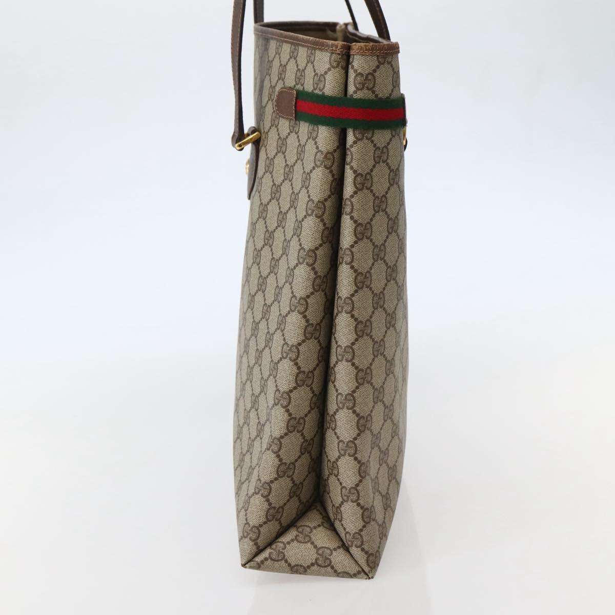 GUCCI GG Supreme Web Sherry Line Tote Bag PVC Beige Gold 39 02 091 Auth BA5883