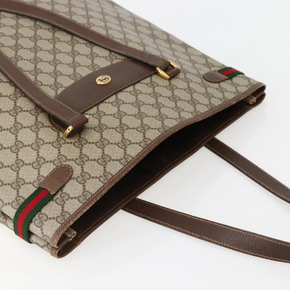 GUCCI GG Supreme Web Sherry Line Tote Bag PVC Beige Gold 39 02 091 Auth BA5883
