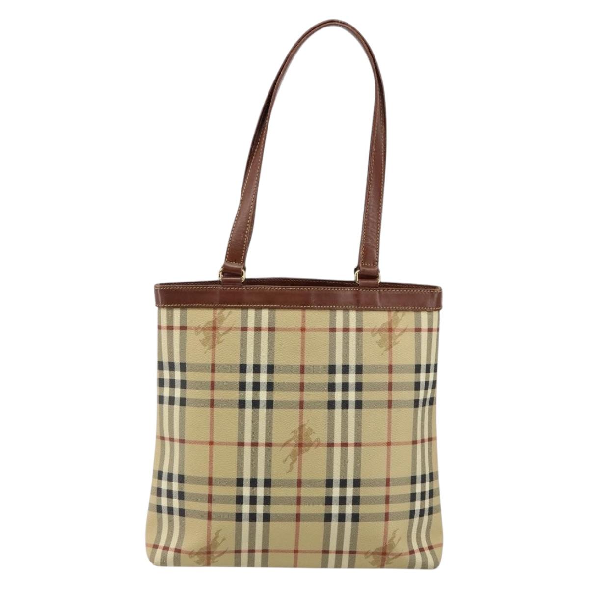 Burberrys Nova Check Tote Bag PVC Beige Gold Auth BA5886