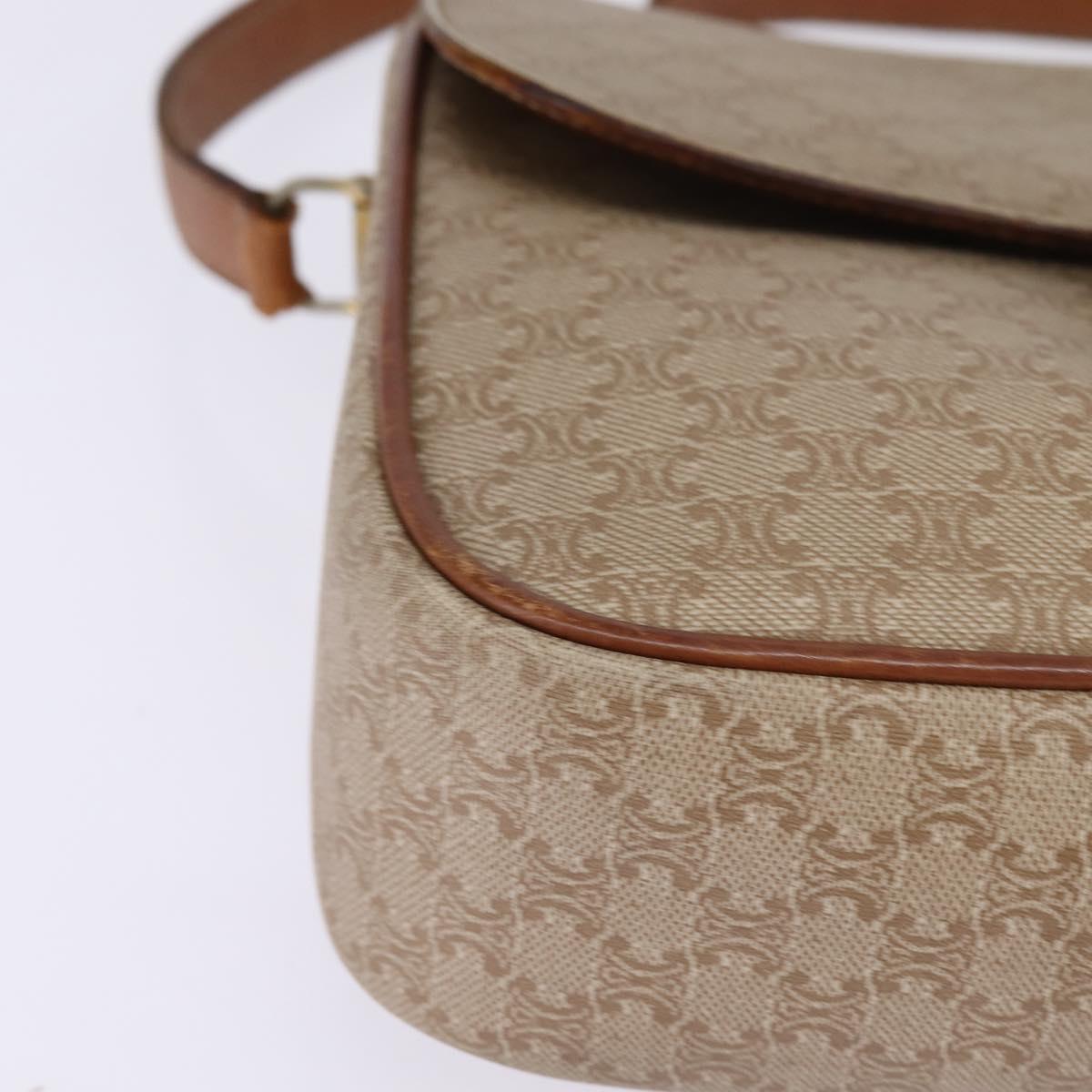 CELINE Macadam Canvas Shoulder Bag PVC Beige Gold Auth BA5887