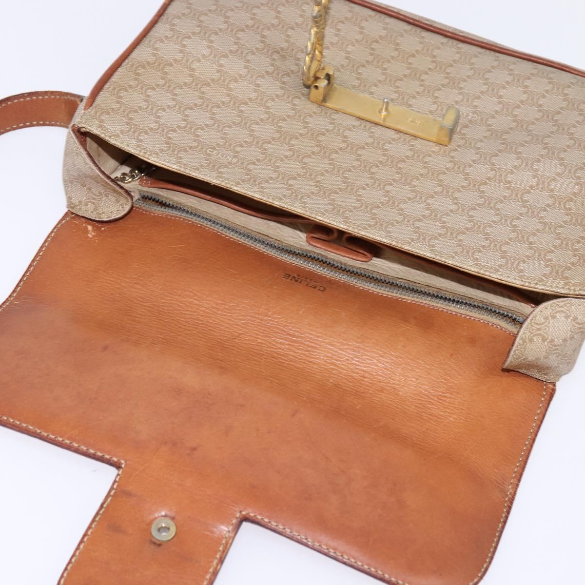 CELINE Macadam Canvas Shoulder Bag PVC Beige Gold Auth BA5887