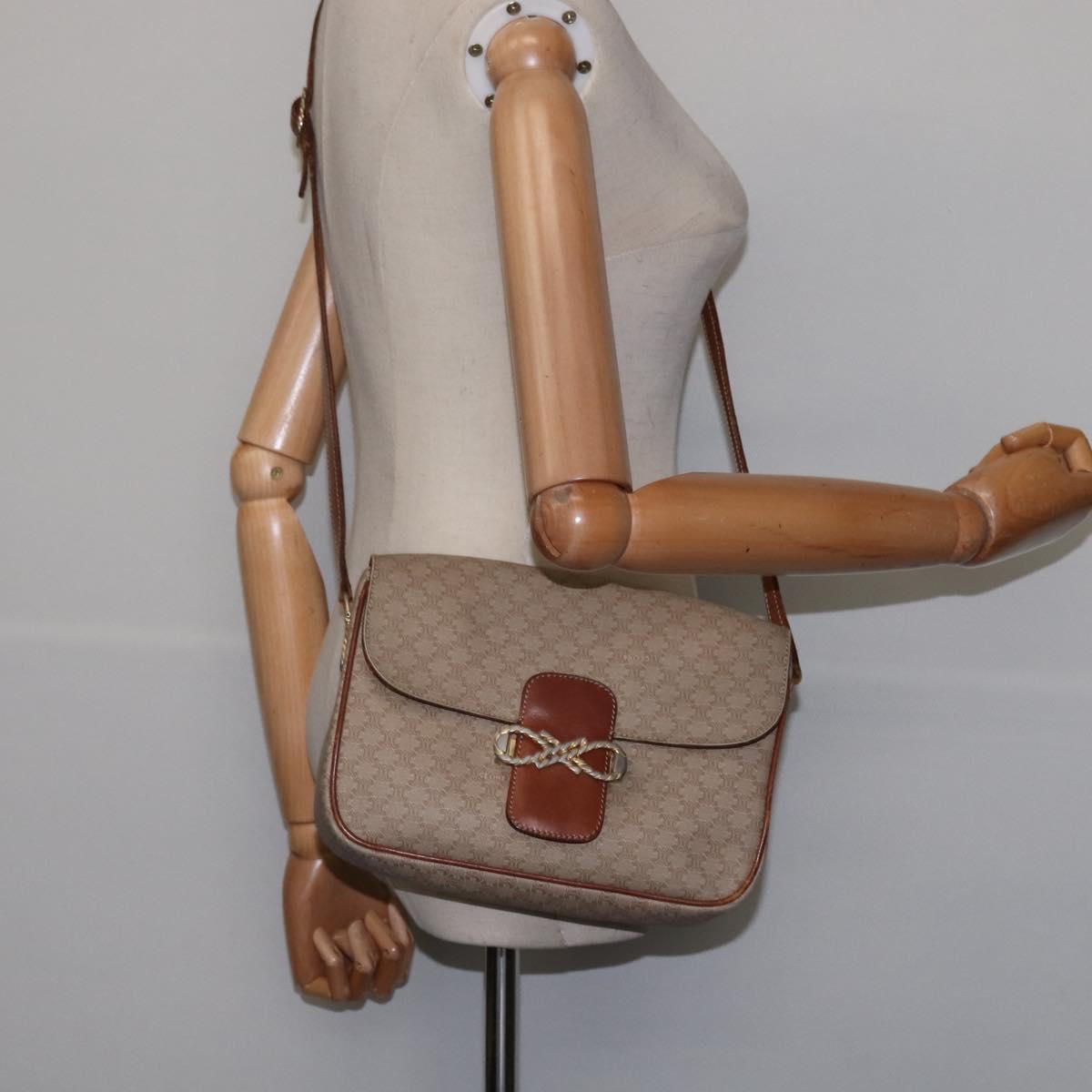 CELINE Macadam Canvas Shoulder Bag PVC Beige Gold Auth BA5887