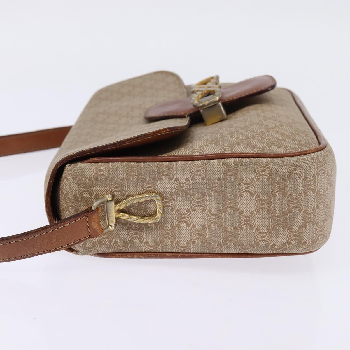 CELINE Macadam Canvas Shoulder Bag PVC Beige Gold Auth BA5887