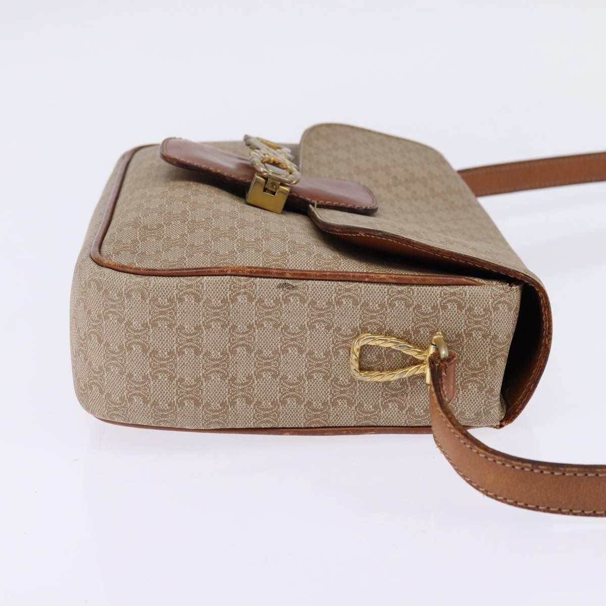 CELINE Macadam Canvas Shoulder Bag PVC Beige Gold Auth BA5887