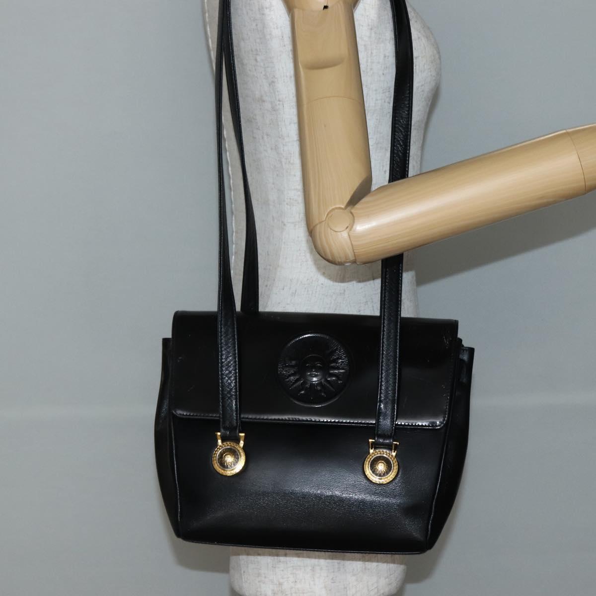 Gianni Versace Shoulder Bag Leather Black Gold Auth BA5891