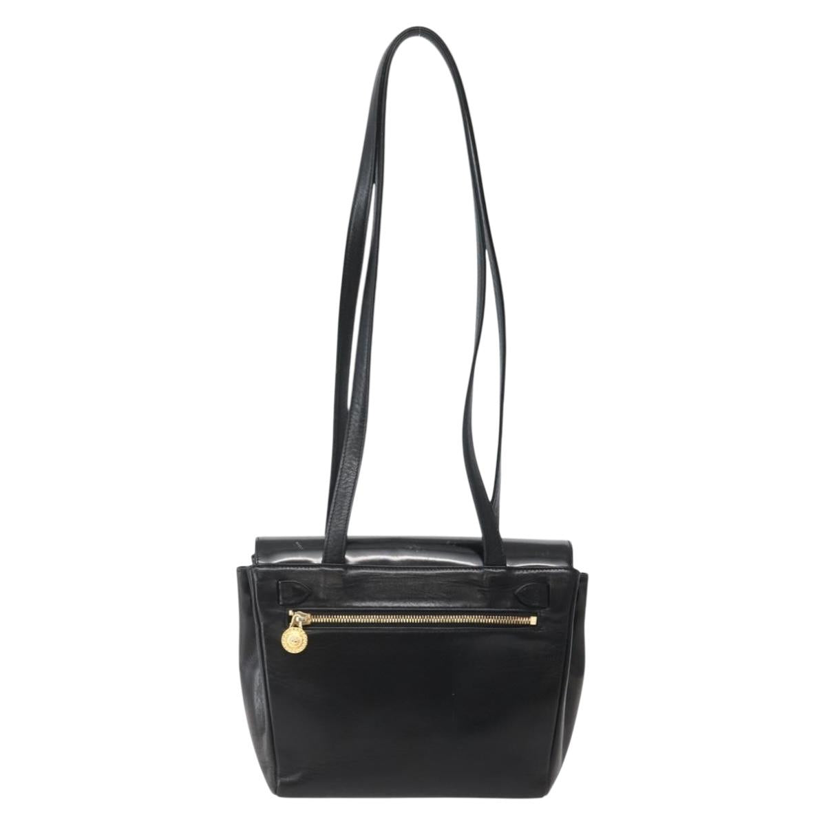 Gianni Versace Shoulder Bag Leather Black Gold Auth BA5891