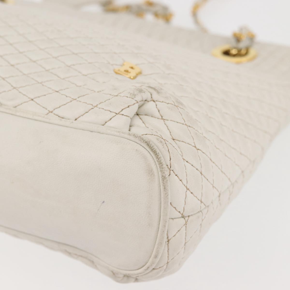 BALLY Chain Shoulder Bag Leather White Gold Auth BA5895