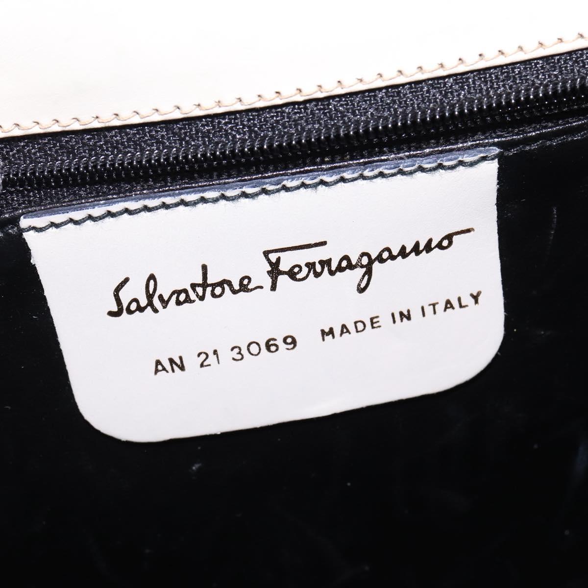 Salvatore Ferragamo Hand Bag Leather 2way White Gold Auth BA5896