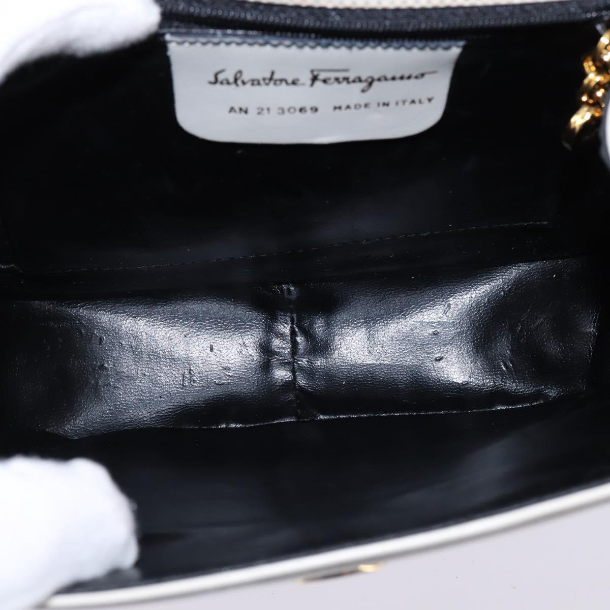 Salvatore Ferragamo Hand Bag Leather 2way White Gold Auth BA5896