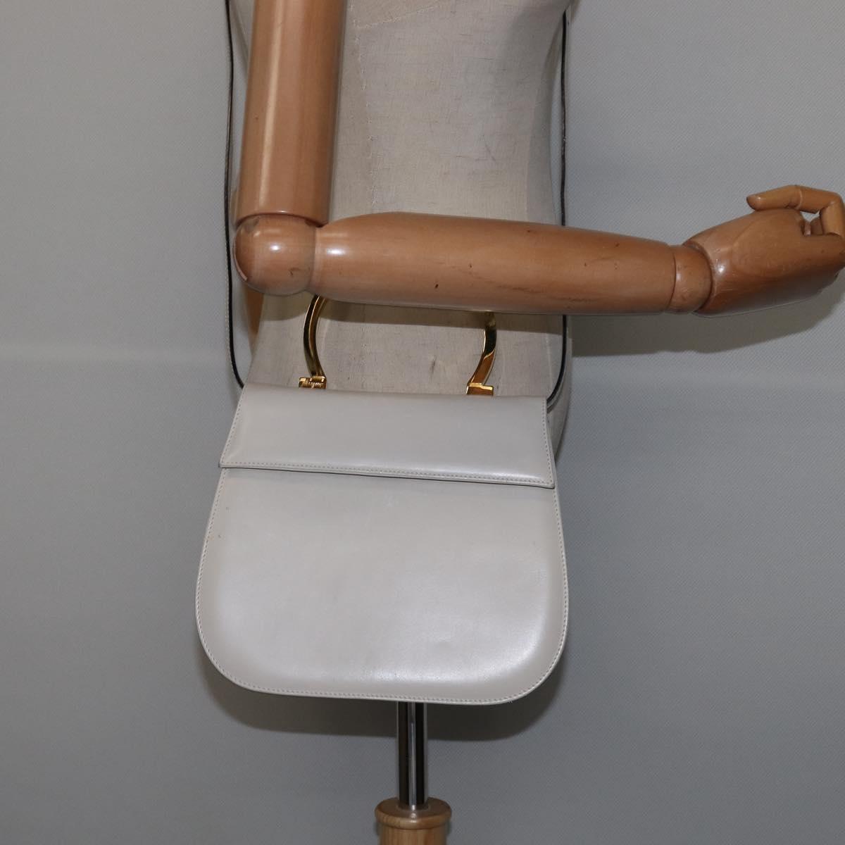 Salvatore Ferragamo Hand Bag Leather 2way White Gold Auth BA5896