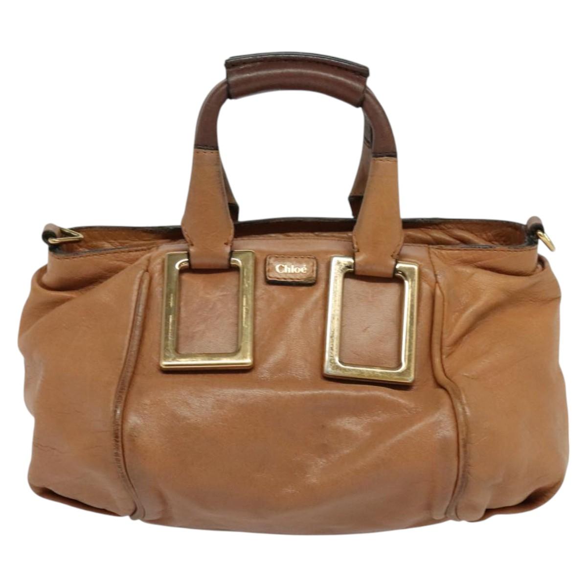 Chloe Hand Bag Leather 2way Brown Gold Auth BA590