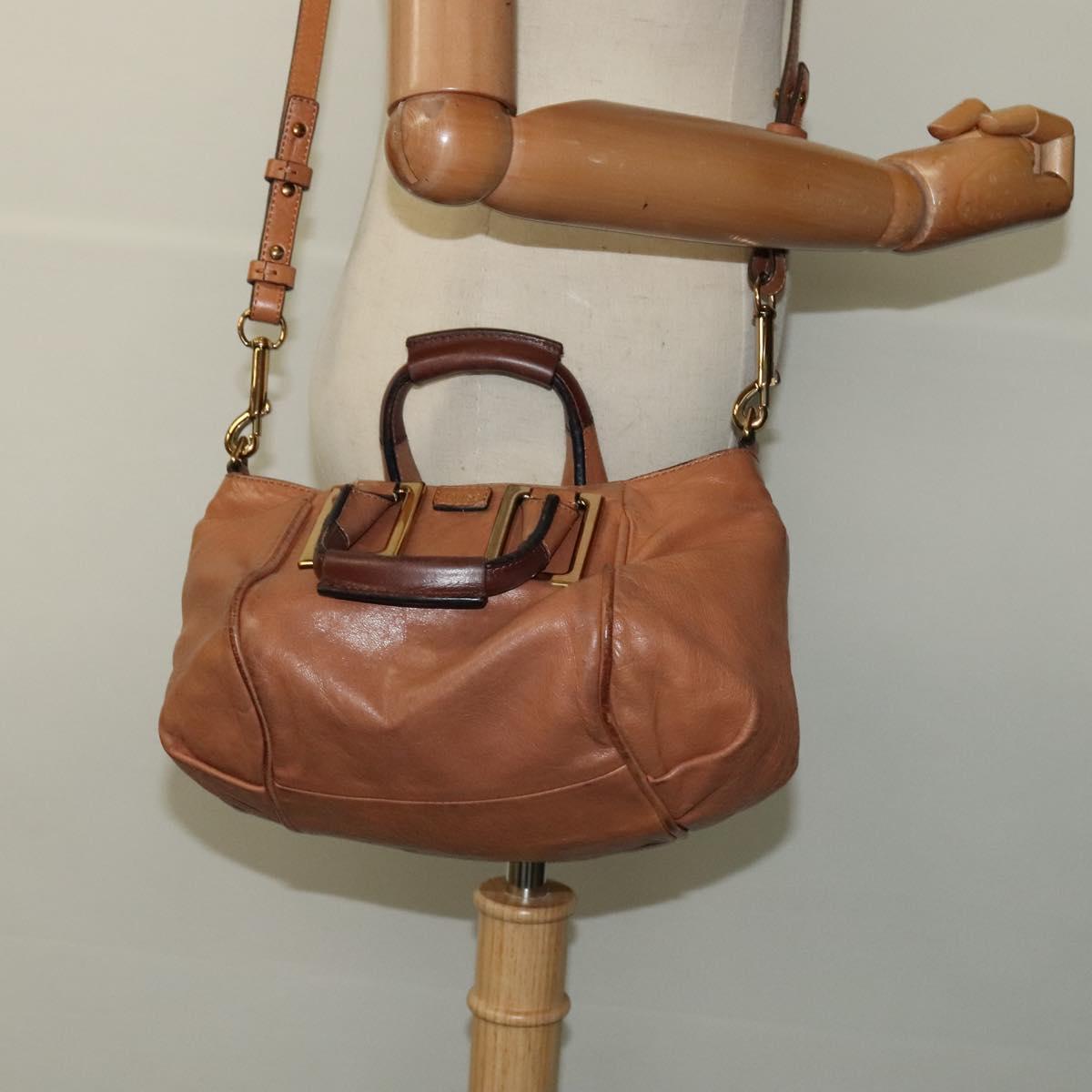 Chloe Hand Bag Leather 2way Brown Gold Auth BA590