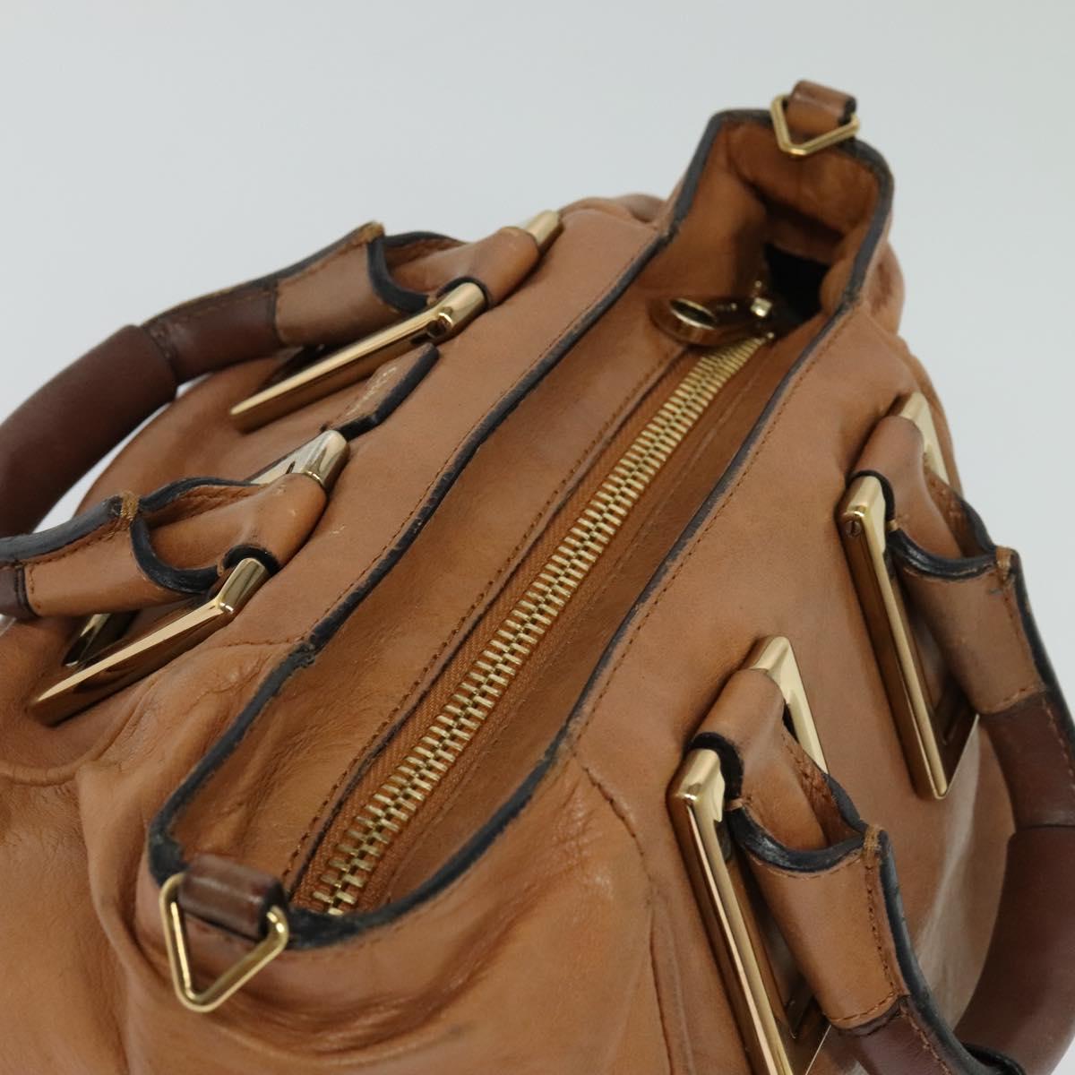 Chloe Hand Bag Leather 2way Brown Gold Auth BA590
