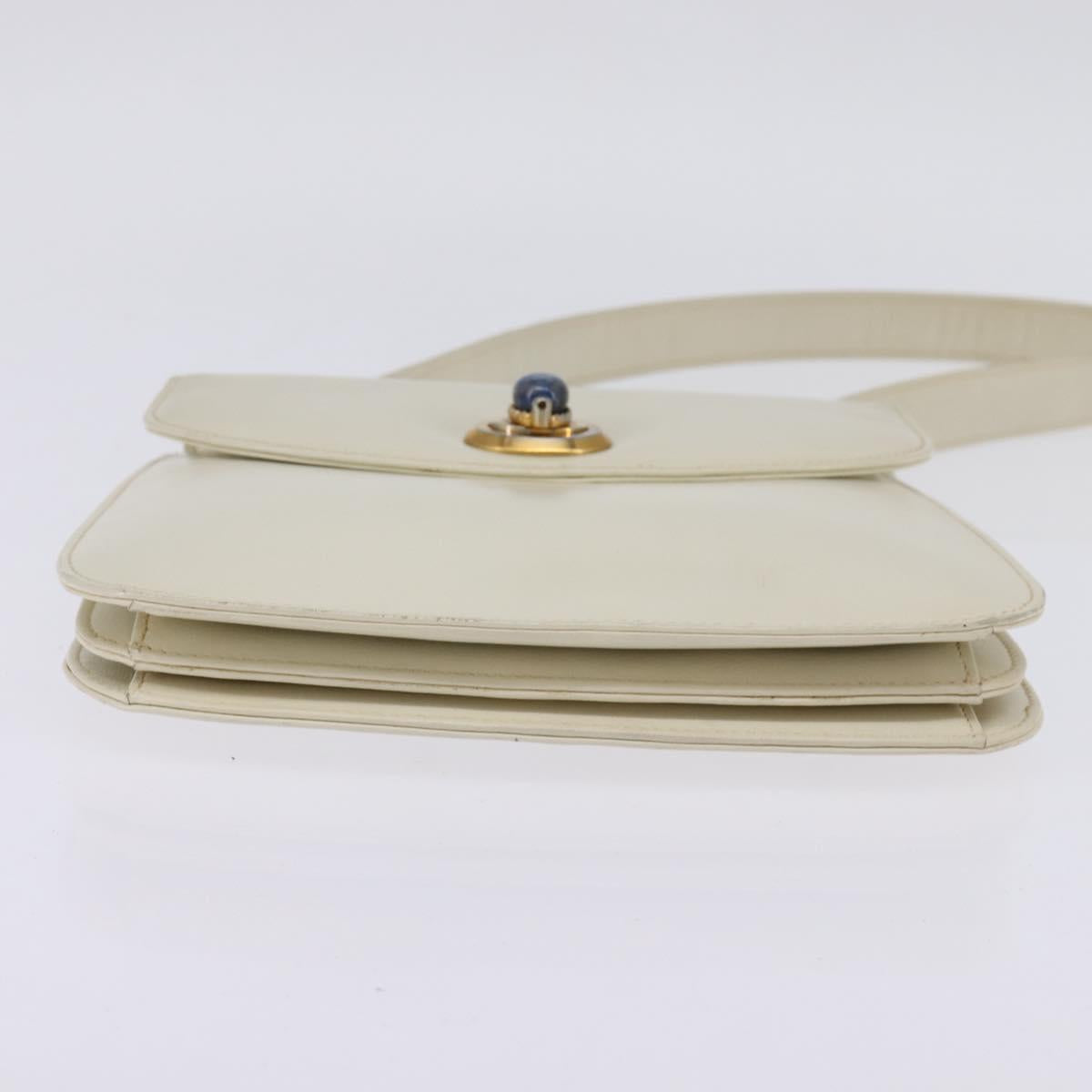 GUCCI Shoulder Bag Leather White Gold Auth BA5930