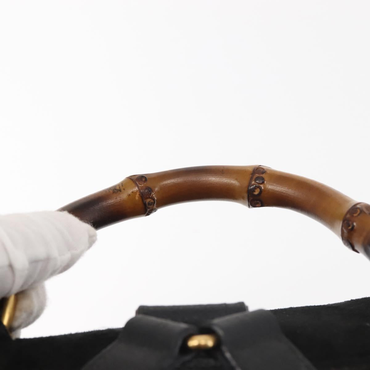 GUCCI Bamboo Backpack Suede Black Gold 003 2058 016 Auth BA5937