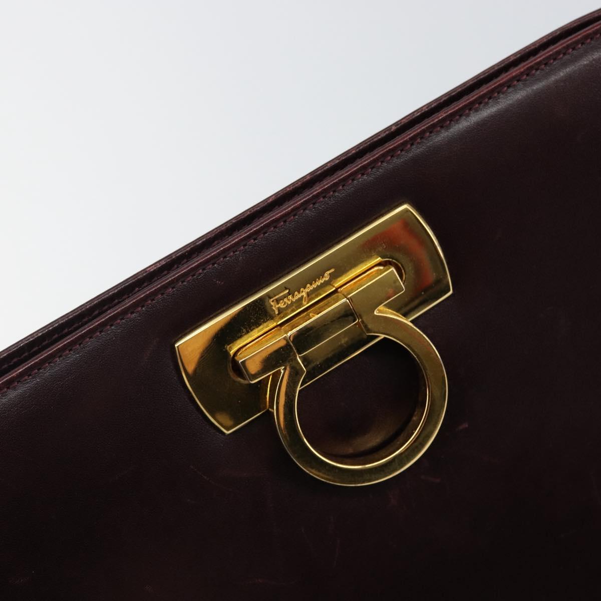 Salvatore Ferragamo Gancini Chain Shoulder Bag Leather Bordeaux Gold Auth BA5939