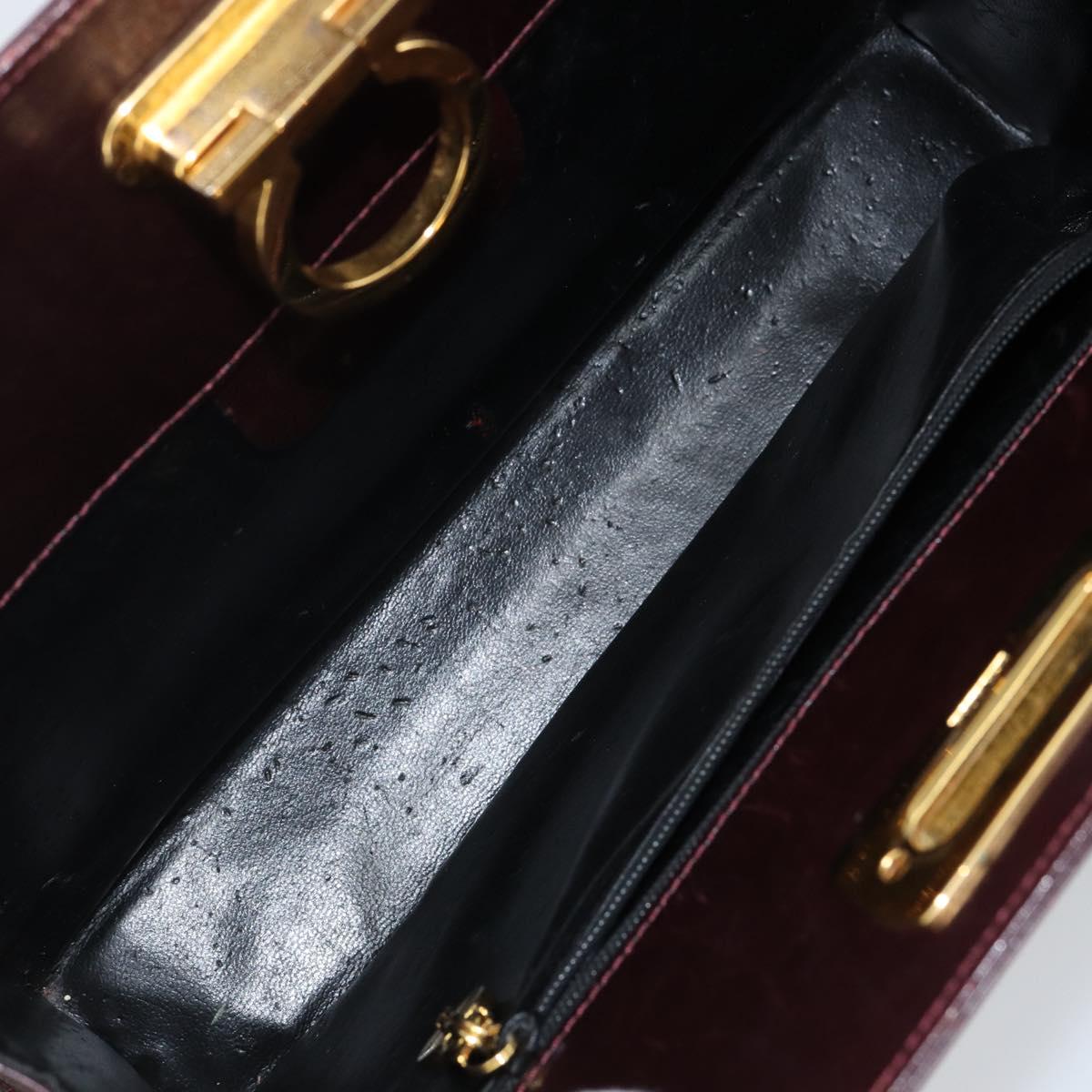Salvatore Ferragamo Gancini Chain Shoulder Bag Leather Bordeaux Gold Auth BA5939