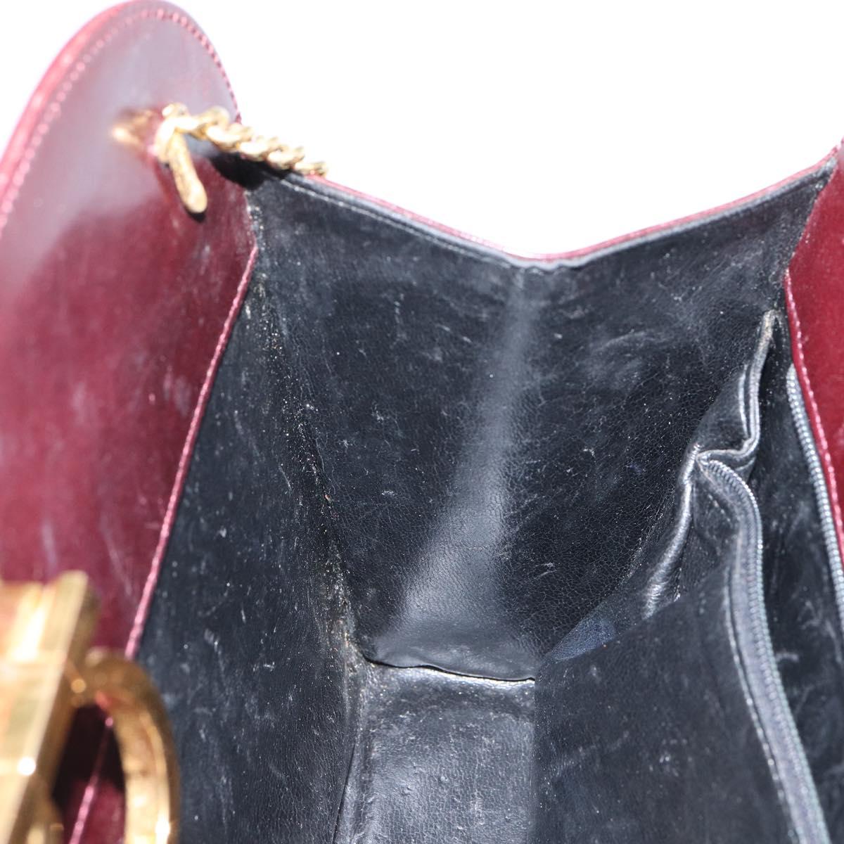 Salvatore Ferragamo Gancini Chain Shoulder Bag Leather Bordeaux Gold Auth BA5939
