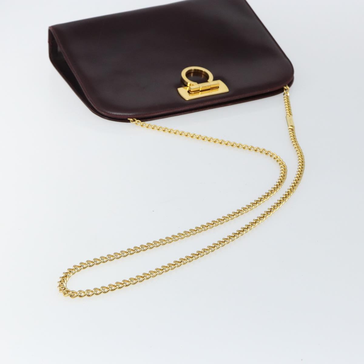 Salvatore Ferragamo Gancini Chain Shoulder Bag Leather Bordeaux Gold Auth BA5939