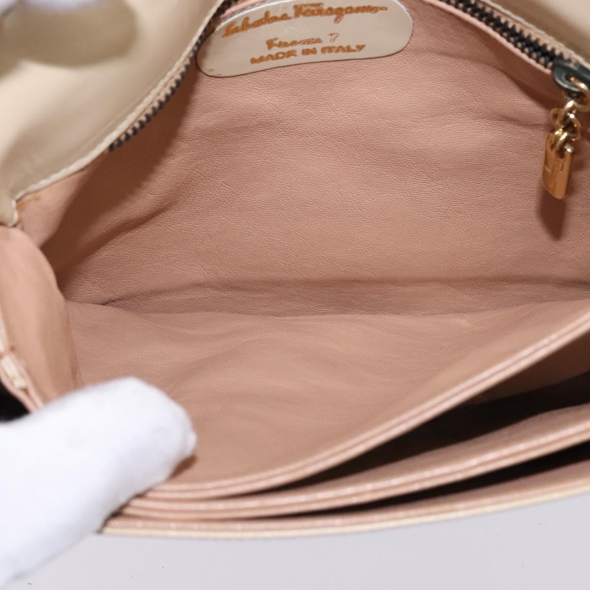 Salvatore Ferragamo Shoulder Bag Leather Beige Gold Auth BA5940
