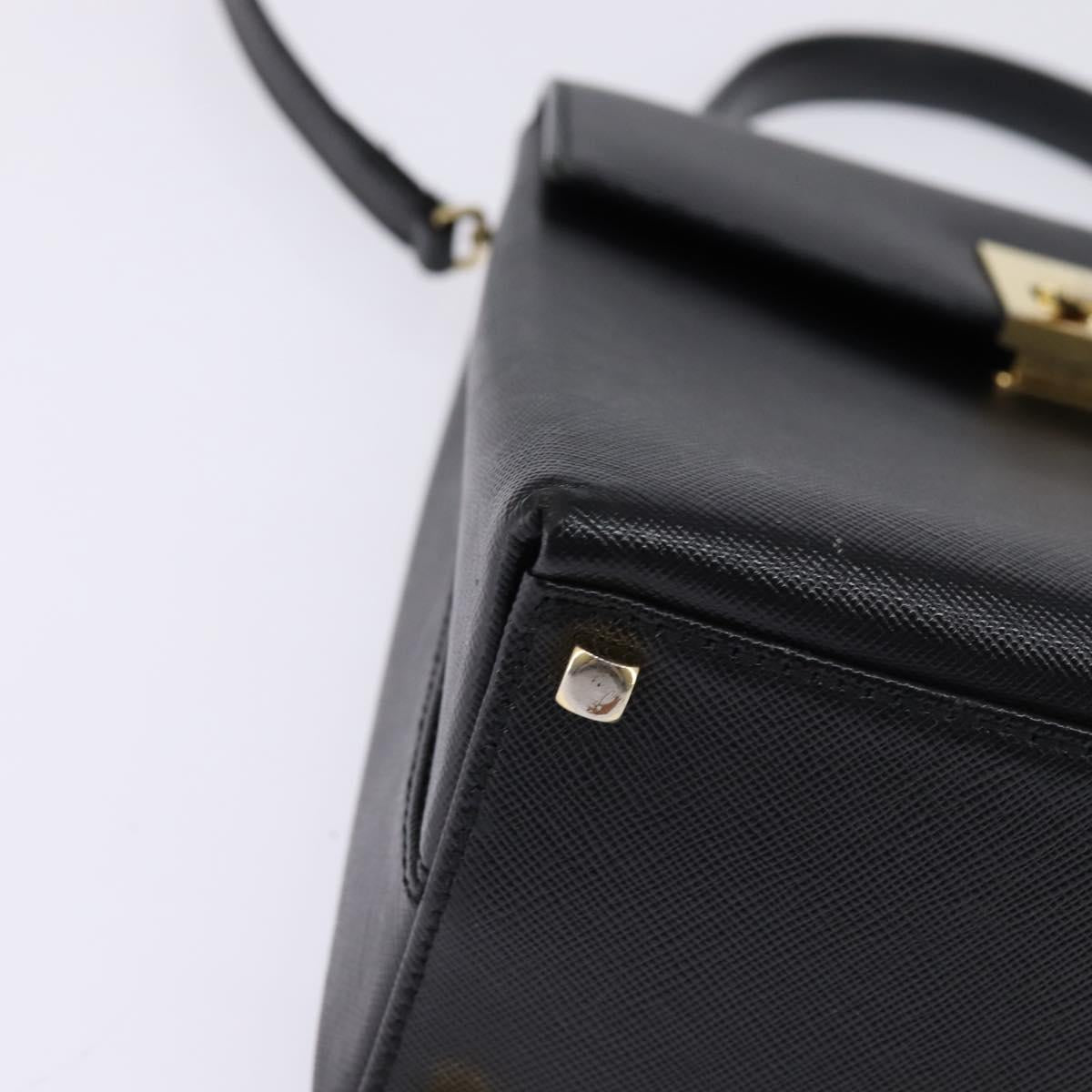 Salvatore Ferragamo Gancini Hand Bag Leather 2way Black Gold Auth BA5941